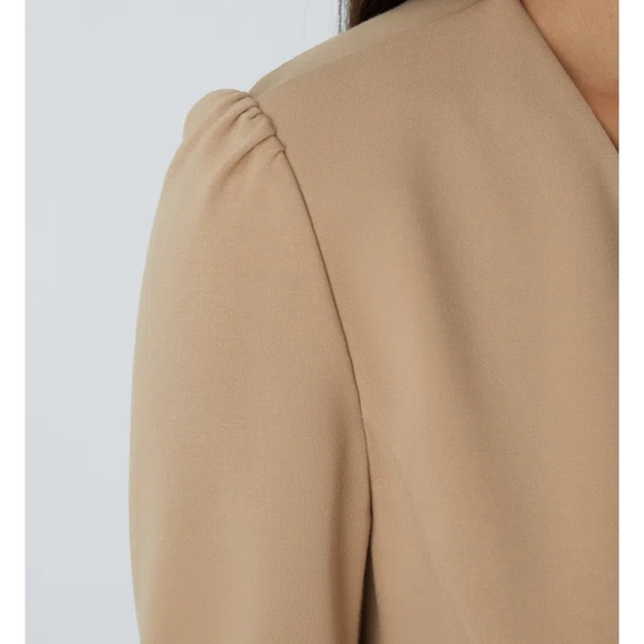 Round Neck Long Sleeve Decorative Button Slim Work Blazer - Picture 11 of 11